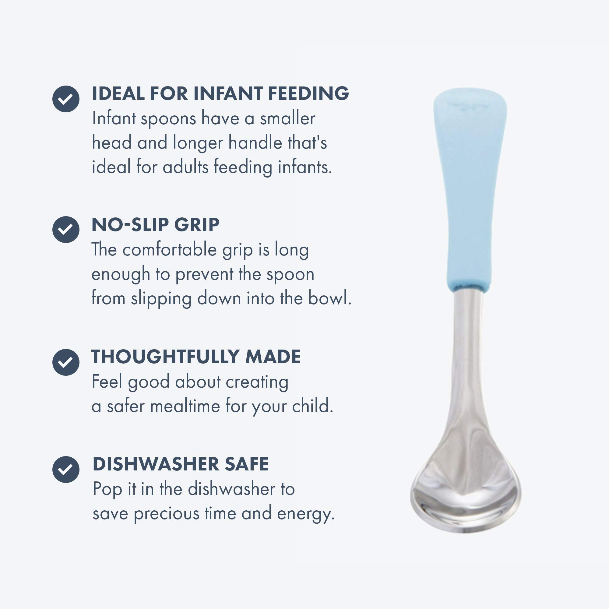 Avanchy Infant Baby Spoons Stainless Steel And Silicone Set, Self Feeding Food Utensils, 4 Months Baby Led Weaning, 2 Pack, Blac